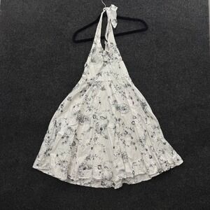 Secret Charm Vintage White Halter Dress Embroidered Sequin Cotton Sz 10